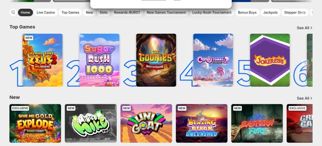 Betway Ontario casino lobby showing the Top Games row and category bar with Slingo, Bonus Buys and Stepper Slots