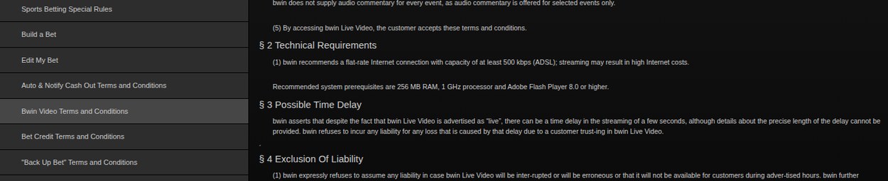 bwin Live Video terms on the Ontario help centre requiring 256 MB RAM, a 1 GHz processor and Adobe Flash Player 8.0 or higher