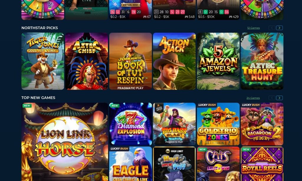 NorthStar Bets Ontario casino lobby with NorthStar Picks and new game rows