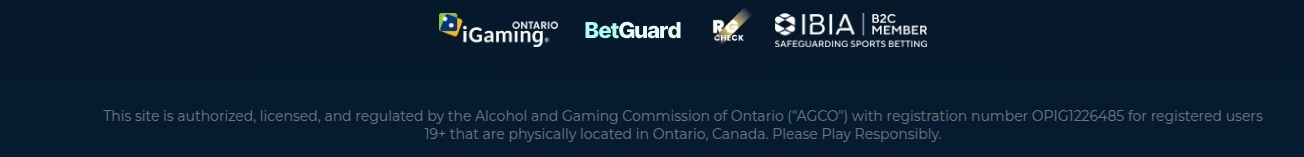 NorthStar Bets footer showing AGCO registration OPIG1226485, the 19+ notice and the iGaming Ontario, BetGuard, RG Check and IBIA seals