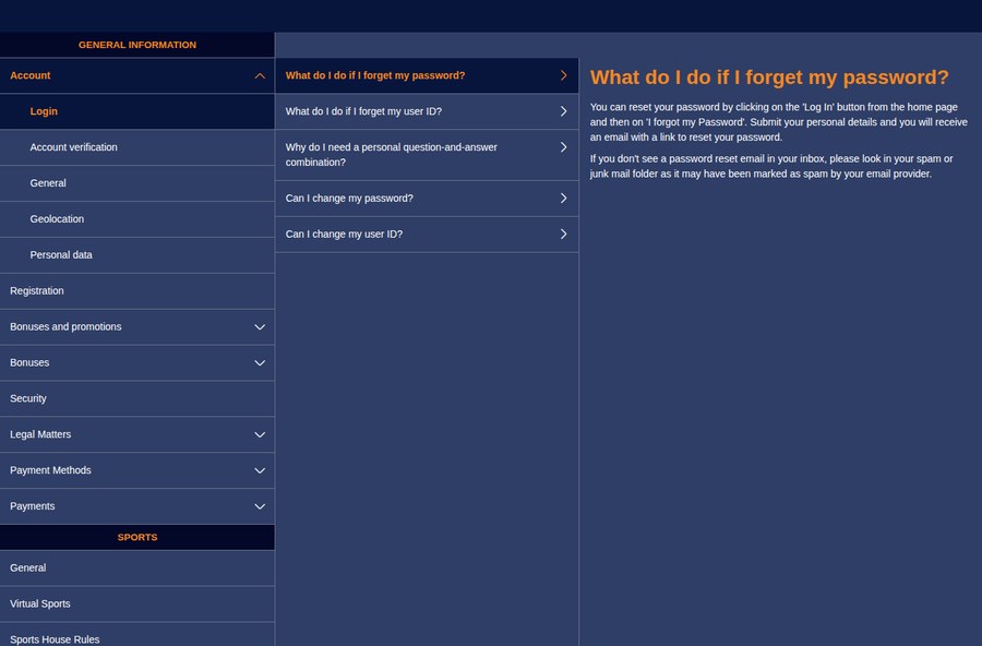 Sports Interaction Ontario help centre showing the Geolocation section that the generic help centre does not have