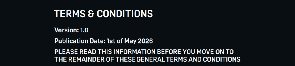 DAZN Bet Ontario terms and conditions, version 1.0, published 1 May 2026