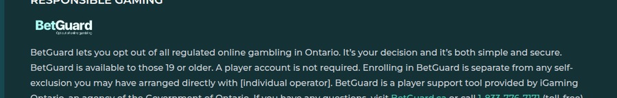 Maverick Games responsible gambling page showing the BetGuard notice with the unreplaced placeholder text individual operator in square brackets