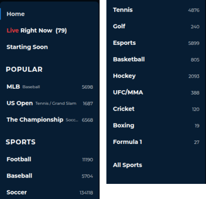 The NorthStar Bets Ontario sports rail showing twelve sports plus an All Sports link